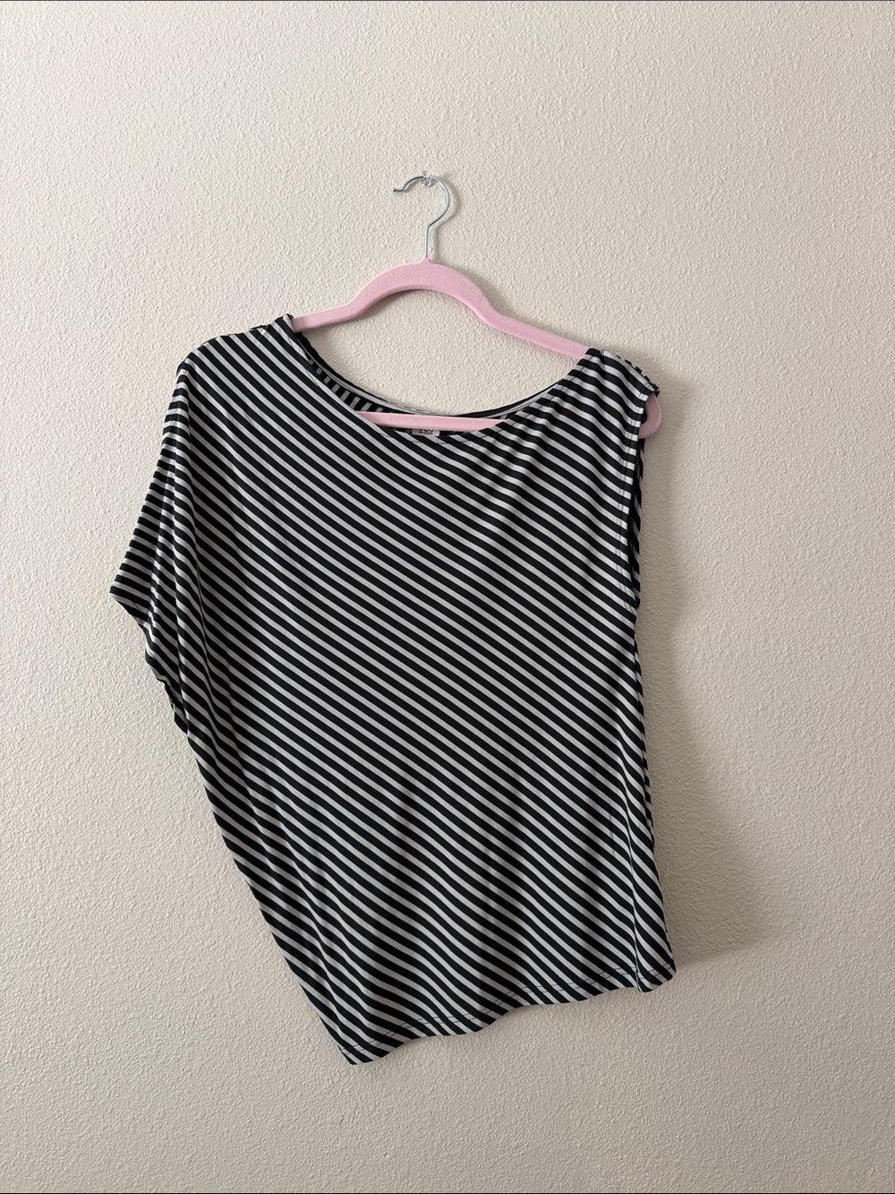 BDG Black and White Diagonal Stripe One-Shoulder Tee